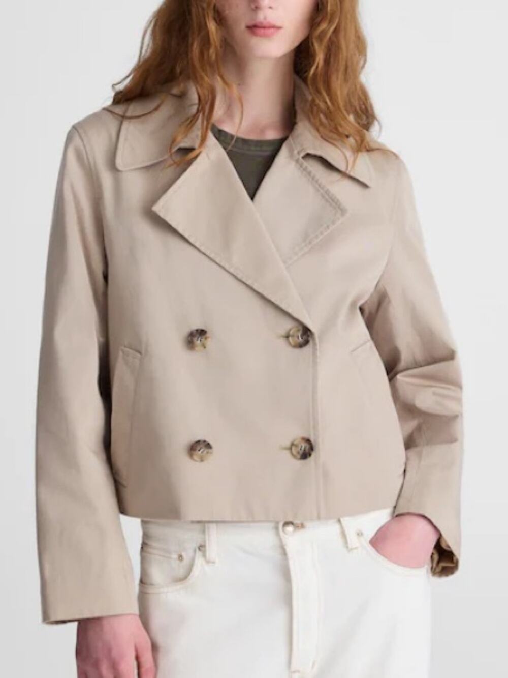 Madewell Cropped Trench Coat in coastal dune Size L